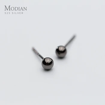 

Modian Authentic 925 Sterling Silver Black Gold Color Round Beads Stud Earrings For Women Sterling Silver Fine Jewelry Present