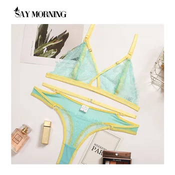 

OCTOCAT New Sexy Women's Thin Mesh See-through Lace Underwear Set Comfortable Wire Free Bra Set Erotic Lingerie Thong Set