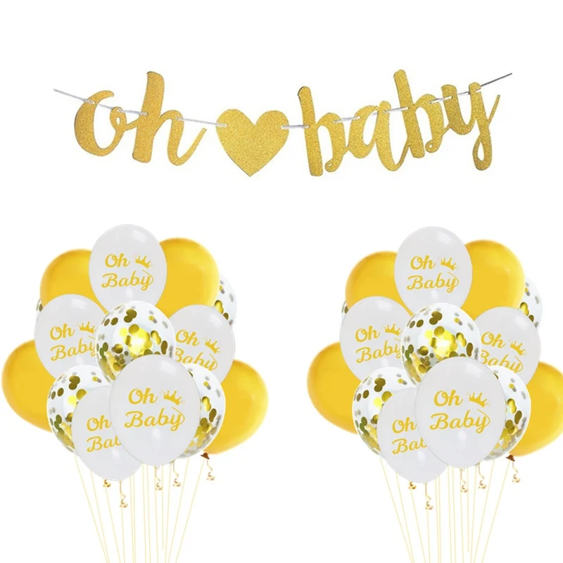 

12inch Oh Baby Latex Confetti Balloons Paper Garland Banner for Kids Birthday Party Baby Shower Decoration Supplies