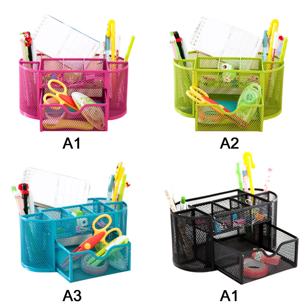 

Office Organizer Storage 9 Cell Metal Desk Organizer Mesh Desktop Pencil Sundries Badge Holder Storage Box Office School Supplie
