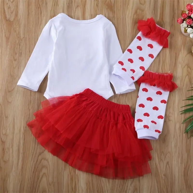 3PCS My First Valentines Day Newborn Baby Girl Outfits Clothes Romper Bodysuit Top Tutu Skirts Dress Bowknot Leg Warm Vestidos