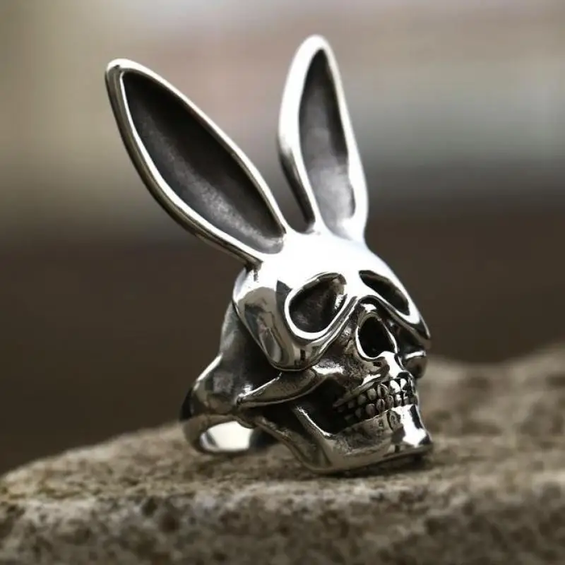 Retro Mens Ring Personality Funny Rabbit Ears Mask Skull Punk Hip Hop Rap Street Dance Jewelry finger ring,jewelry accessories,badminton t shirt