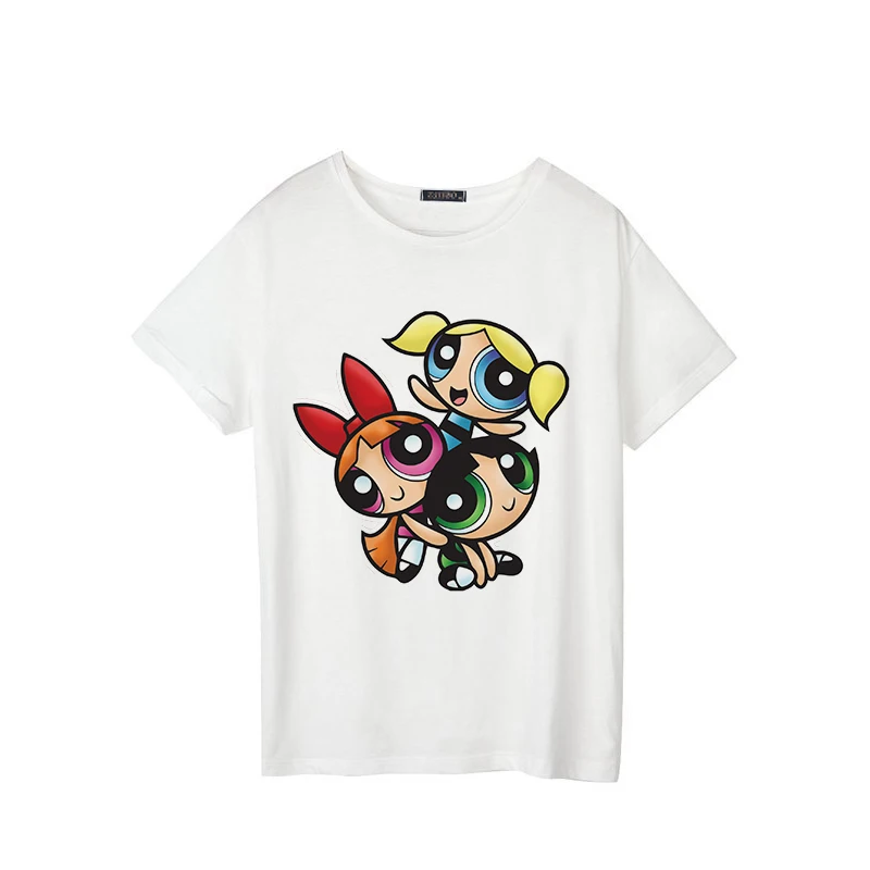 Powerpuff/Летняя футболка для девочек новые модные футболки с короткими рукавами
