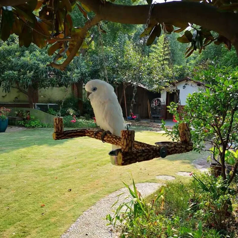 

40X40CM Natural Wooden Parrots Swing With Feeder Birds Hanging Perches Suspended Bird Cage Bird Bite Claw Grinding Stick HW262