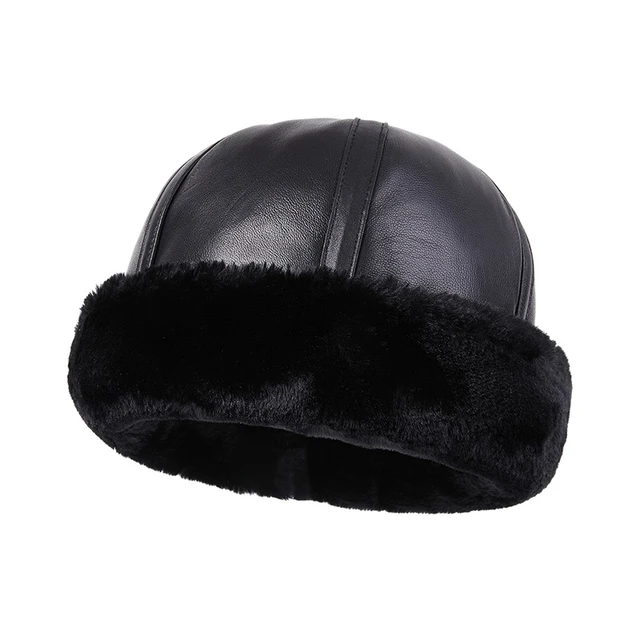 Casquette en cuir de mouton véritable pour homme et femme, bonnet avec  doublure en fausse fourrure chaude, nouvelle collection hiver 2022 -  AliExpress