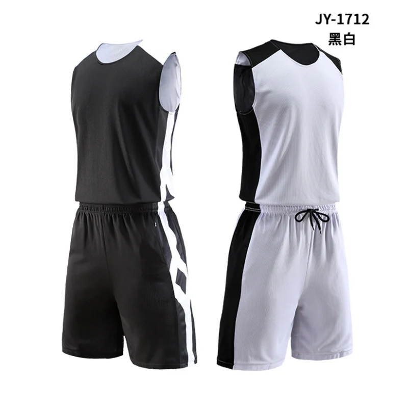 Двухсторонние носимые баскетбольные Трикотажные изделия, комплекты униформы, спортивная одежда, дышащие быстросохнущие мужские тренировочные костюмы для баскетбола - Цвет: black white