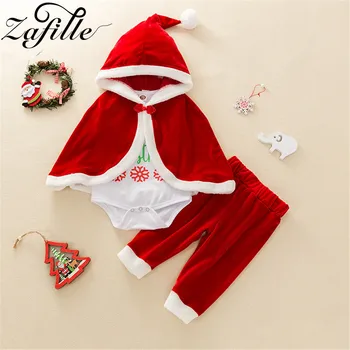 

ZAFILLE Christmas Clothes For Baby Girl Set 3pcs Suit Velvet Cosplay Cloak My First Christmas Baby Outfits For Newborn