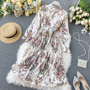 

WHCW CGDSR midi dress luxury dresses women vintage boho print floral party 2020 runway long sleeve elegant autumn winter a-line