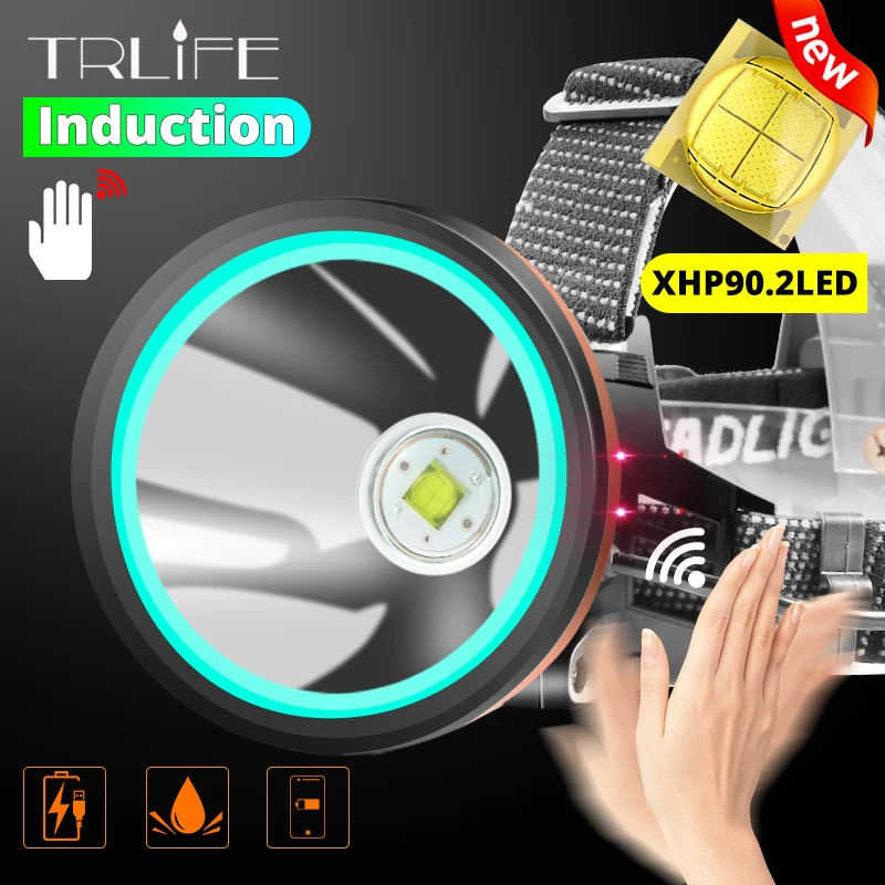 

2020 NEWEST 8000lumens XHP-90.2 Sensor headlamp Fishing Camping headlight lantern PowerHead Lamp USB Reachargeable Torches 18650
