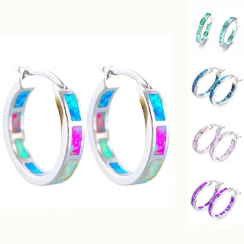 Classic Fashion Blue Fire Imitation Opal Hoop Earrings For Women Accessories Bridal Engagement Party Wedding Jewelry Girl Gift