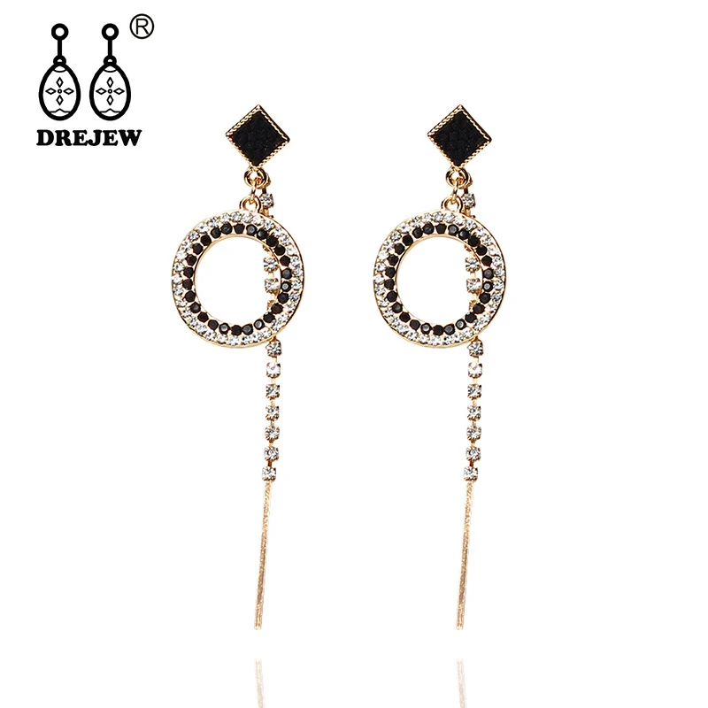 

DREJEW Small Square Big Circle Geometric Statement Earrings 2019 Long Crystal Alloy Drop Earrings for Women Wedding Jewelry H366