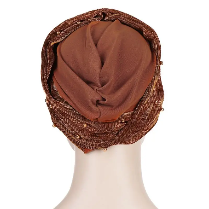 Мусульманский женский хиджаб бисер Эластичный Тюрбан шляпа химиотерапия Рак арабский головной платок обёрточная бумага 35EF