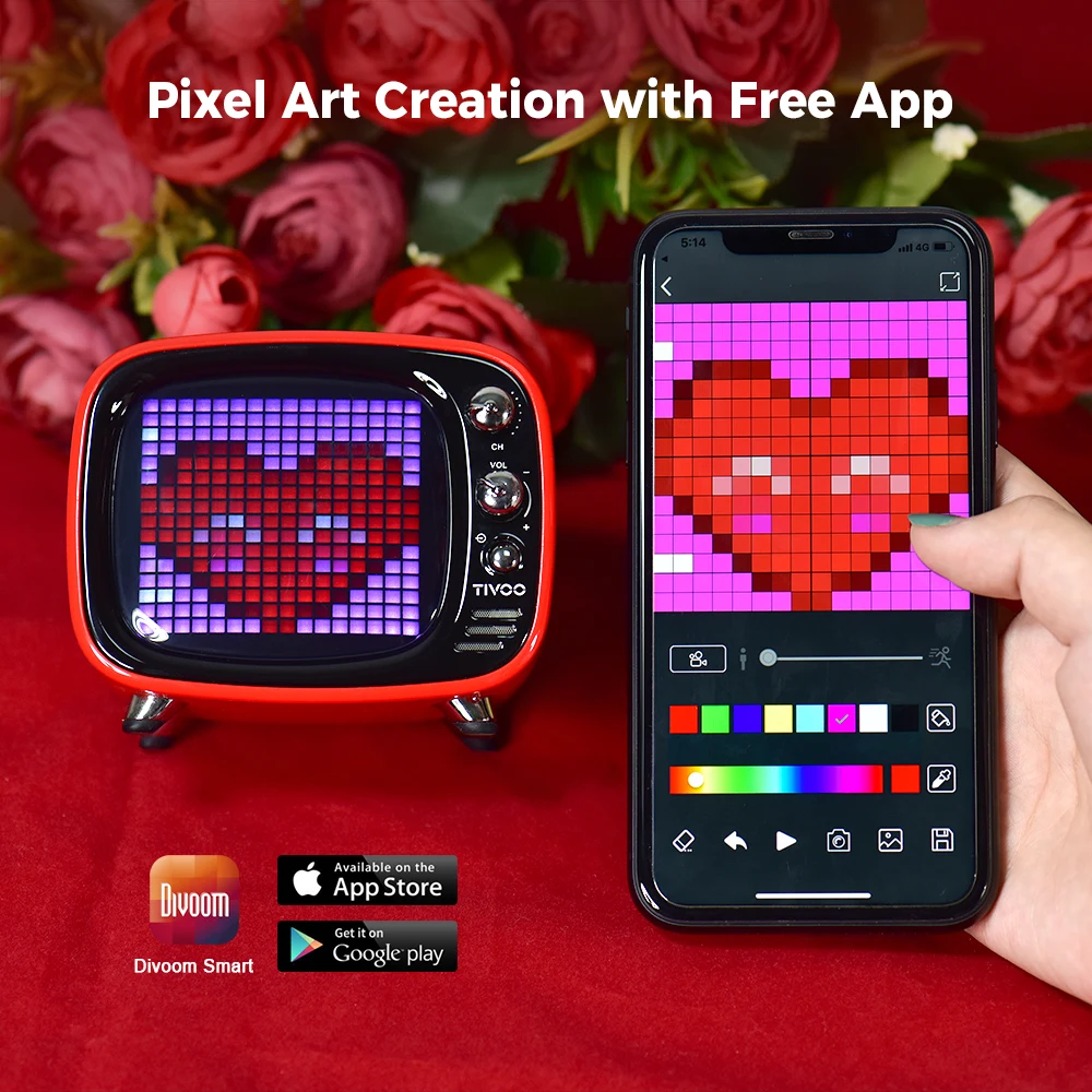 US $55.13 - 58.58 Divoom Tivoo Portable Bluetooth Speaker Smart Clock Alarm Pixel Art DIY by App LED Light Sign Decoration Unique Christmas gift