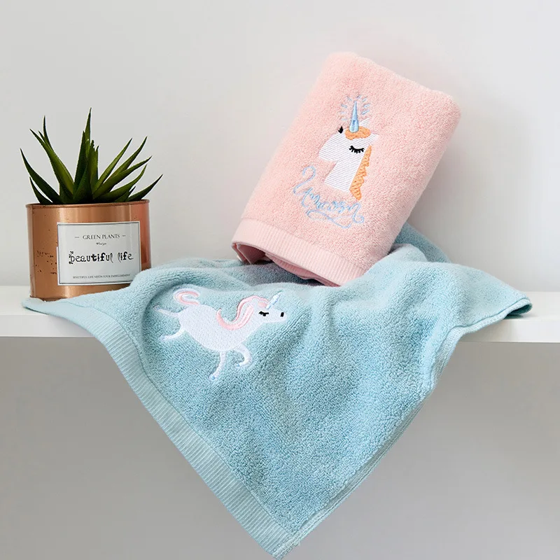 1/2/3PCS Towel Set Cotton Unicorn Towel Bath Cute Cartoon Thickened Face Shower Set Soft Blue Pink 70x140cm