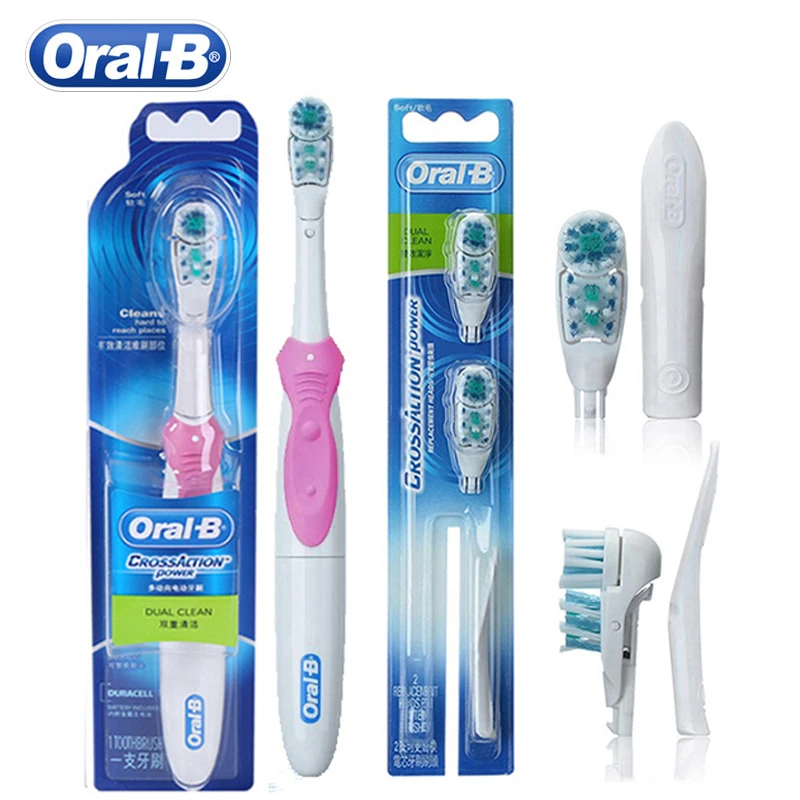 Oral B cepillo de dientes eléctrico de acción cruzada, doble limpieza, blanqueamiento dental, batería AA, resistente al agua, cabeza de cepillo de suaves, 4 colores|Cepillos de dientes eléctricos| - AliExpress