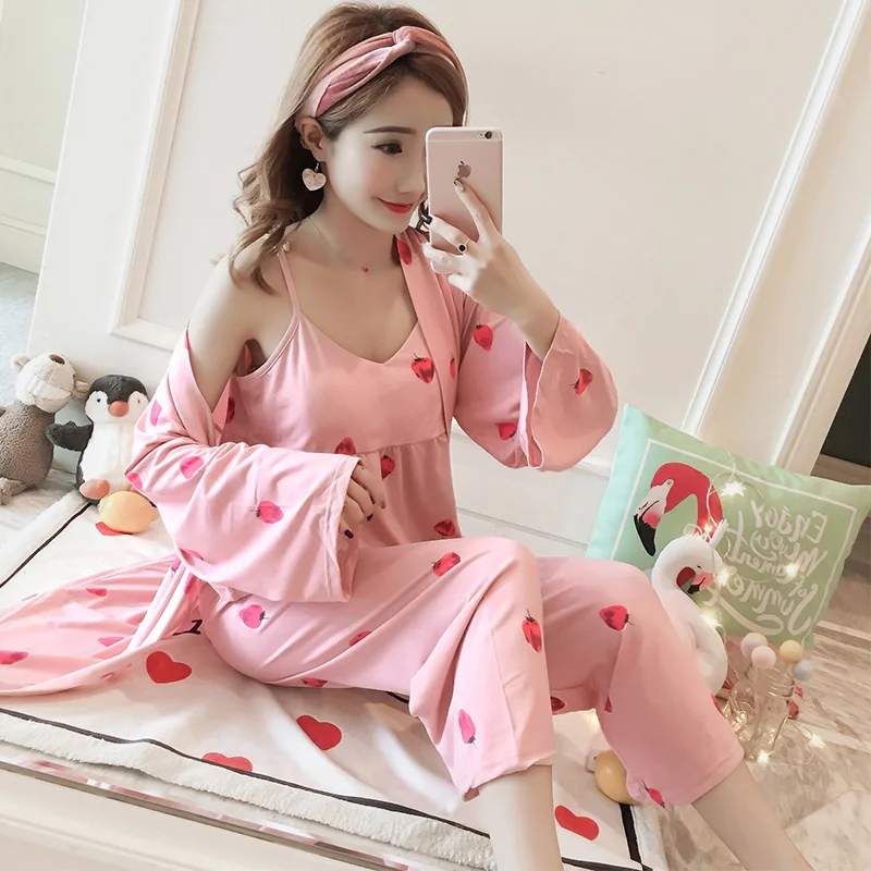 style 04 3 шт. рубашка+ брюки+ верхняя одежда, ночное белье, хлопковая японская Пижама, женские ночные рубашки, ночная рубашка с принтом, осень, зима, весна, ночное платье - Цвет: style 04