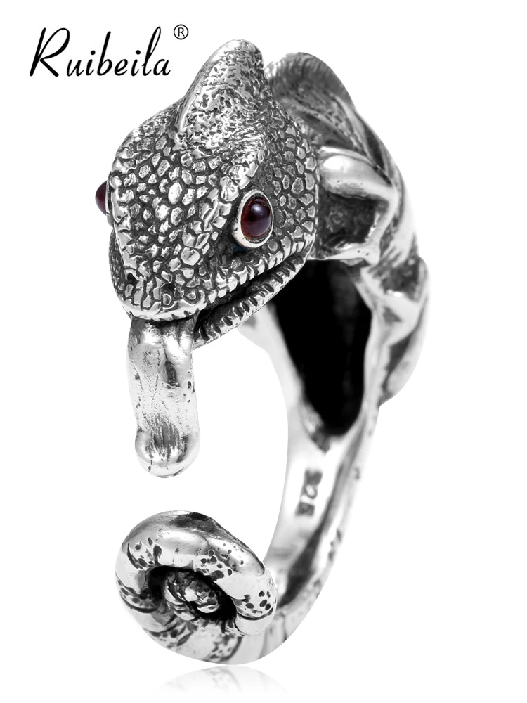 

Ruibeila curly tail lizard open adjustable animal ring male 100% sterling silver three-dimensional animal retro personality ring