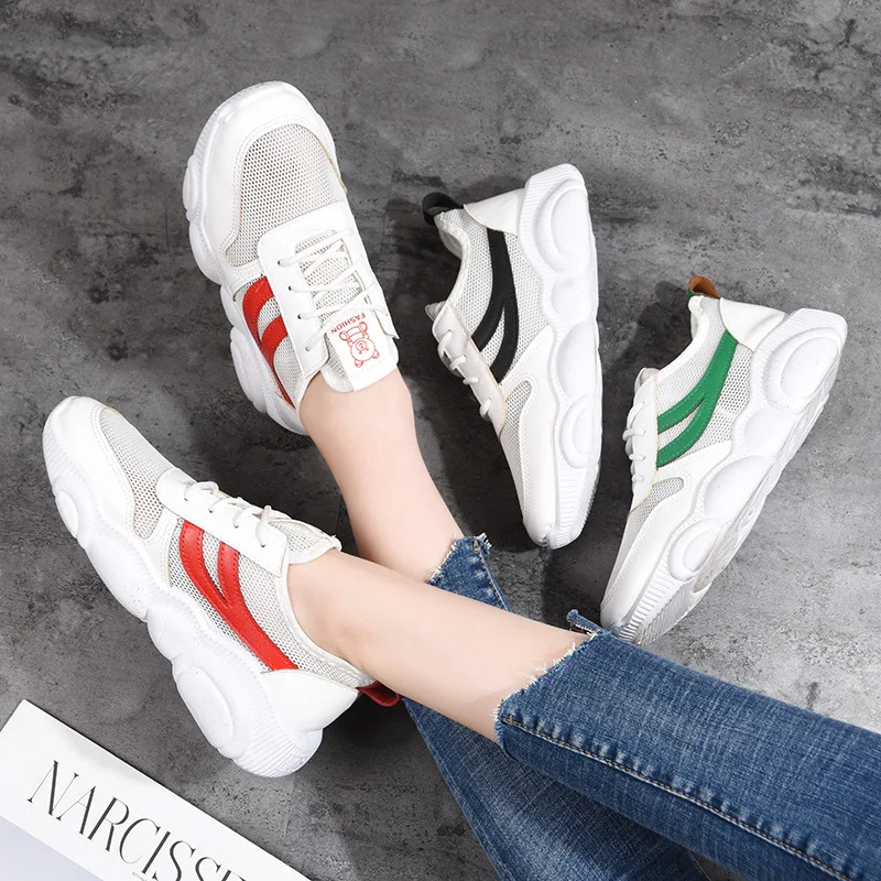 

-At Will Selected Paragraph] Rhyme Liansheng 2019 New Style bear xie Women's Mesh Dad White Shoes INS Fashion