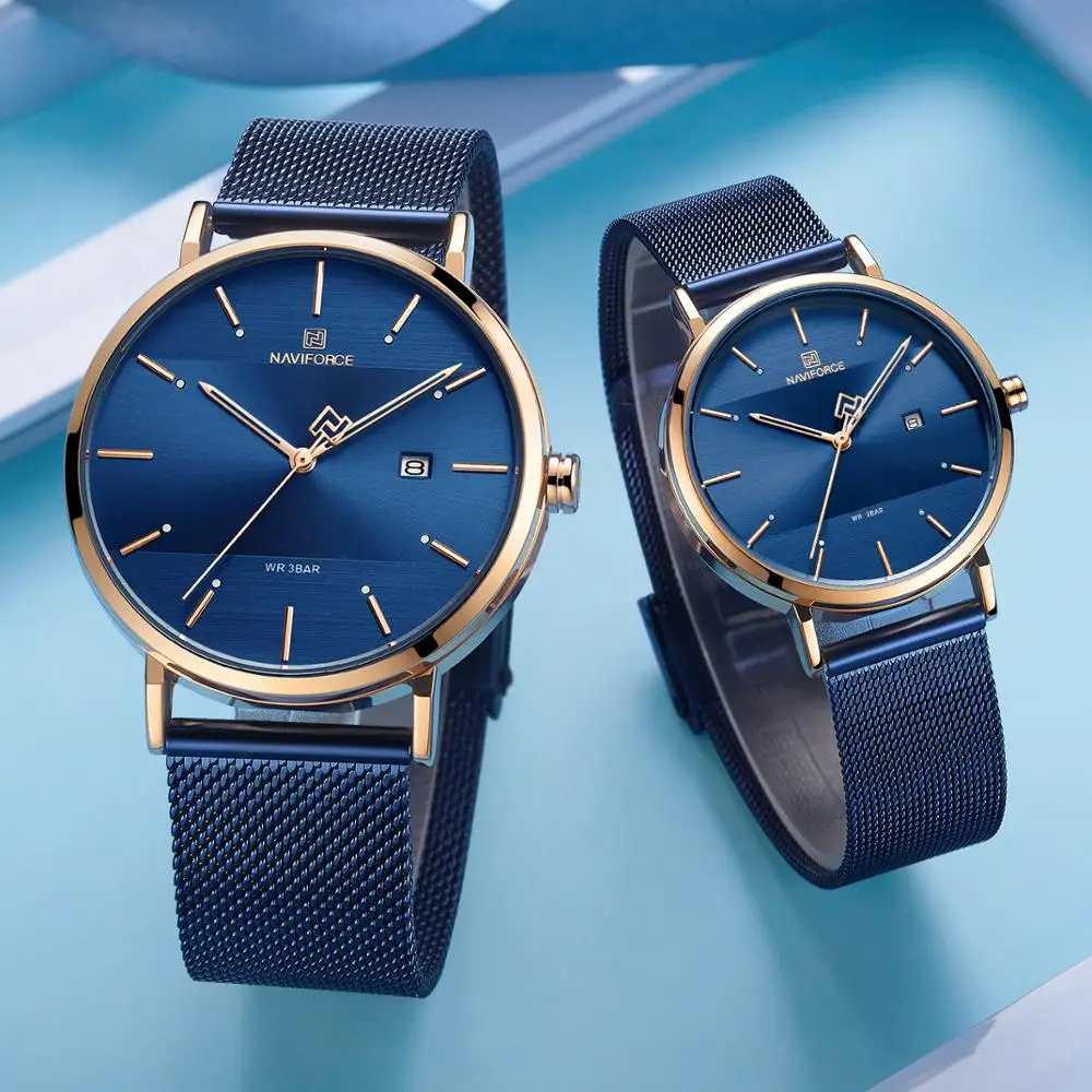 

NAVIFORCE Couple Wrist Watches Fashion Casual Quartz Watches Women Analog Clock Ultra Thin Watch Men Lover Gift Steel Strap