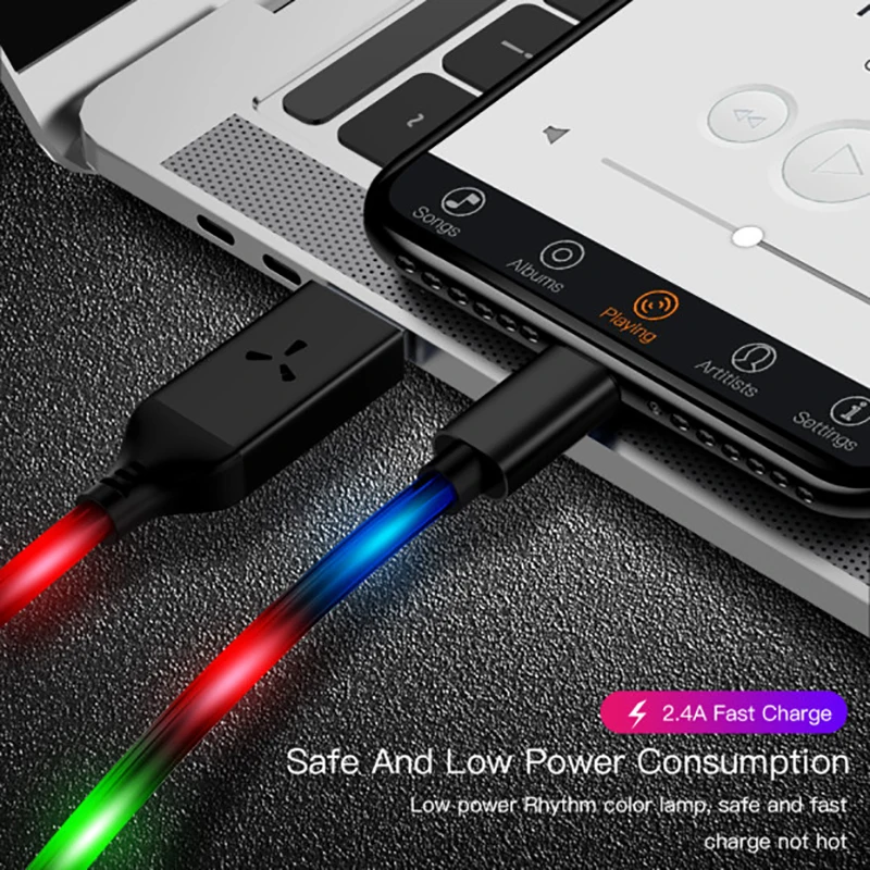 2.4A светящийся usb-кабель для быстрой зарядки Micro USB type C кабель для зарядки мобильных телефонов huawei samsung Galaxy Xiaomi