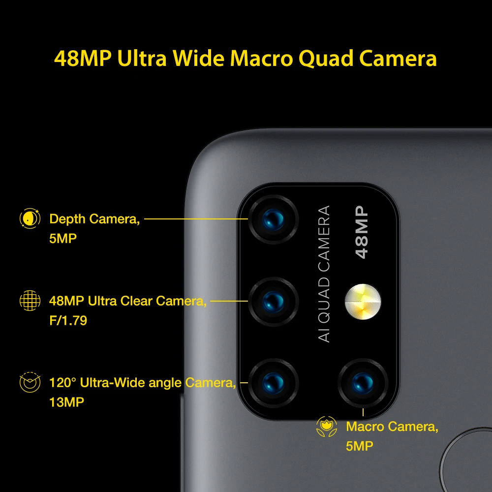 Смартфон UMIDIGI power 3 6150mAh 6,5" FHD+ 4 Гб, глобальная версия Helio P60, 64 ГБ rom, четырехъярусная камера, Android 10, Face ID