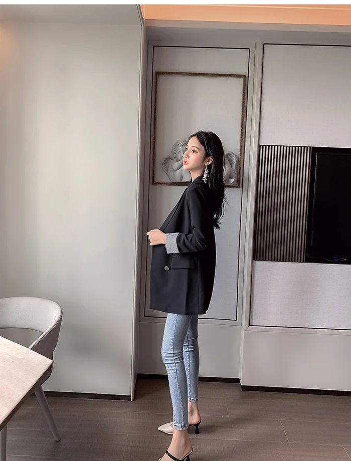 Блейзер для женщин, свободное повседневное пальто, двубортный Femme, осенние модные блейзеры, офисная одежда