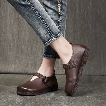 

VALLU2020 spring new leather women's shoes comfortable and casual daily round head thick bottom retro women's singles