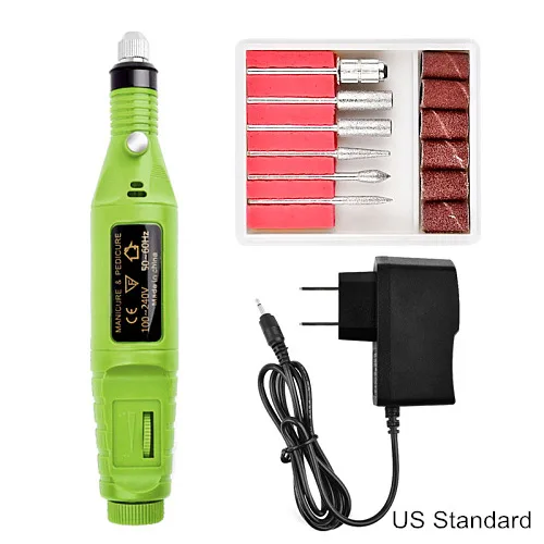 1 Набор перьевая электрическая шлифовальная машина для полировки ногтей машинка для маникюра ручка для дизайна ногтей инструменты для украшения ногтей H1019 - Цвет: Green----US