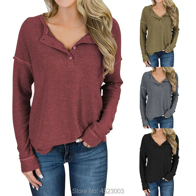 Новинка Осенние Женские однотонные футболки вязаная вафельная туника с длинным
