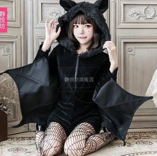 Хэллоуин Черный вампир летучая мышь женский костюм для косплея черный злой ужас с капюшоном вампир летучая мышь рукав косплей костюмы на Хэллоуин Cos