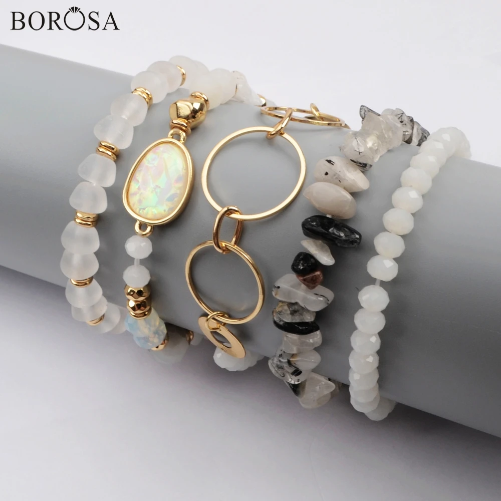 BOROSA 5Sets (5Pcs/set Mixed Bracelets) Multi-kind Jades Gems Beads Opal Crystal Glass Faceted Bead Bracelet Sets Jewelry WX1187 | Украшения