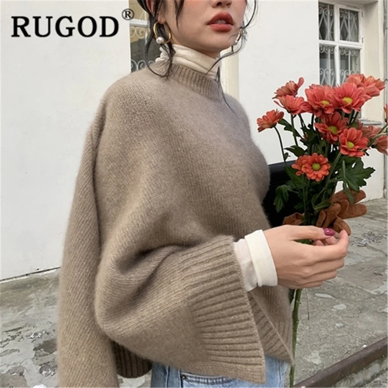 Женский свитер с круглым вырезом RUGOD Свободный пуловер рукавами летучая мышь и