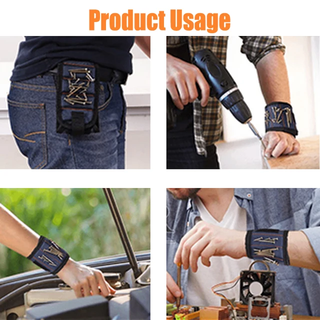 Polyester magnetic wristband 15pcs powerful magnet carrying case electrician toolkit screw drill stand repair tool belt