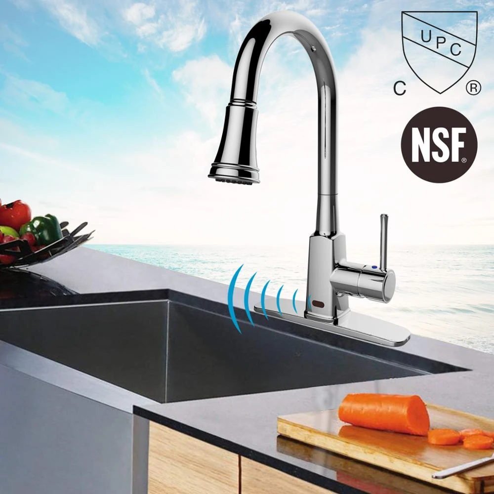 Atalawa Touchless Motion Sensor Kitchen Sink Faucet With Pull Down Three Mode Sprayer Head And 360 Rotating High Arc 10008 Ch Kitchen Faucets Aliexpress