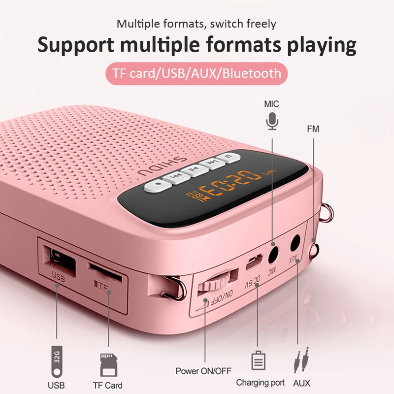 Amplificador de Voz com Fio Bluetooth para Professores Shidu Portátil Microfone Gravação Áudio fm Rádio Aux Alto-falante Instrutor S278 15w - Image 2