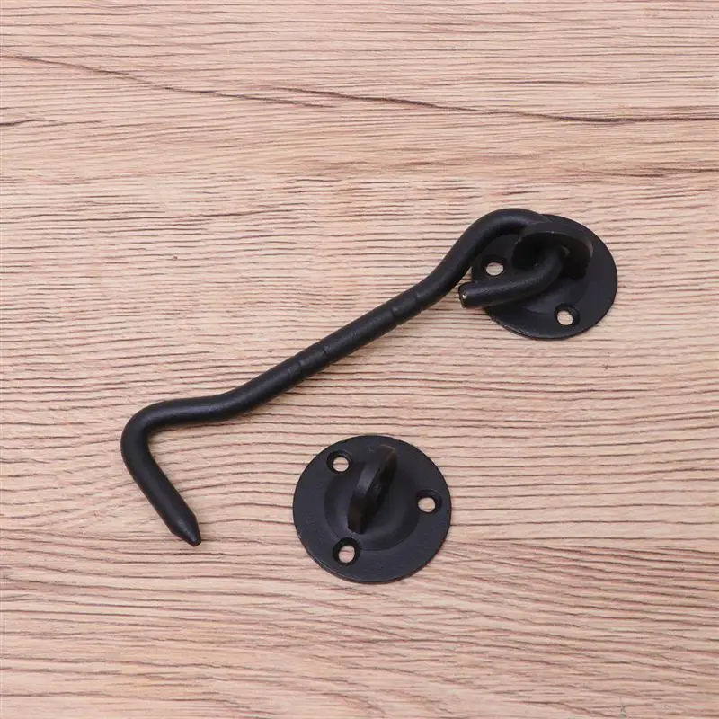 

2Pc Stainless Steel Cabin Wind-proof Hooks Round Base with Screws for Cabinet Door Windows (Black)