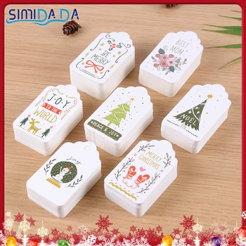 

50PCS/Pack Merry Christmas DIY Unique Gift Tags Small Card Tag Cotton thread String Craft Label Party Decor Pendant