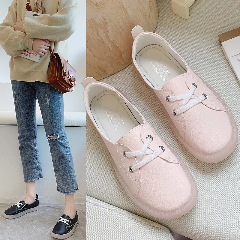 

2019 Autumn Fashion round Korean-style Breathable Solid Color Low-Cut Foot Covering Flat Casual WOMEN'S Shoes College WOMEN'S Sh