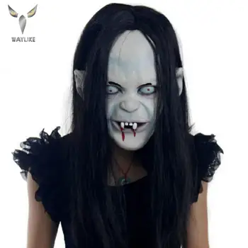

Molezu Halloween Long Hair Zhen Zi Mask Scary Full Face Latex Mask Cosplay Adult Masquerade Scary Latex Mask