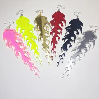 NEW Fire Flame Drop Earrings for Women Long 11cm/4.3'' Dangle Earring Woman Girls Jewellry Neon Green Pink Acrylic Accessories