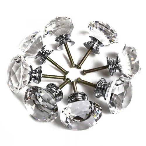 

TOP!-16X 40MM Clear Diamond Crystal Glass Door Knobs Drawer Cabinet Furniture Kitchen