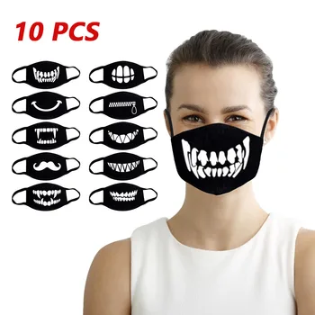 

10PCS Halloween Scared Mask Skull Mask for Cosplay Glow-in-dark Cartoon Black Cotton Mouth Mask Reusable Washable Face Masks