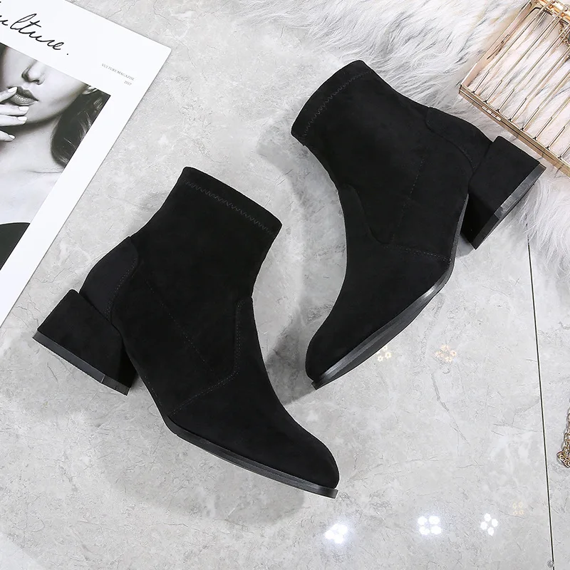 

Small Short Boots Women's Autumn And Winter New Style 2019 Korean-style Students Versatile round-Toe Chunky Heel Semi-high Heele