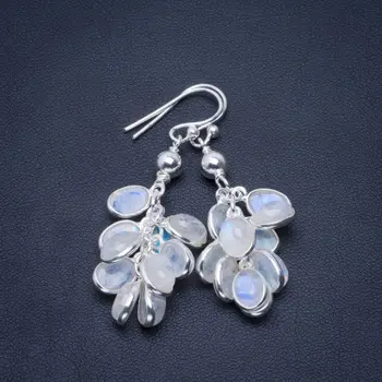 

Natural Rainbow Moonstone Handmade Unique 925 Sterling Silver Earrings 2" B2783