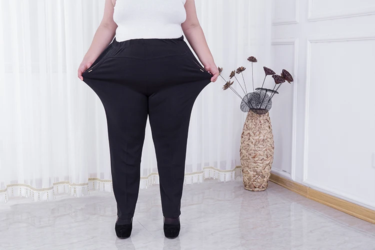 Капри, женские штаны, большие размеры 2XL-7XL, черные шаровары, прямые штаны с высокой талией, узкие рабочие брюки для женщин среднего возраста J556