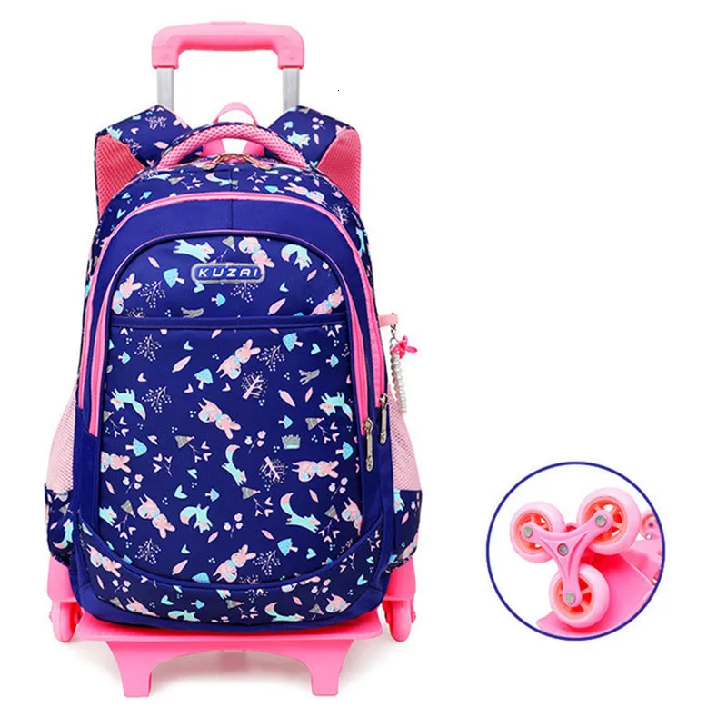 Children Removable 2/6 Wheels Kids boys girls Trolley Schoolbag Luggage Book Bags Backpack Latest School Bags travel luggage - Цвет: 6 wheels dark blue