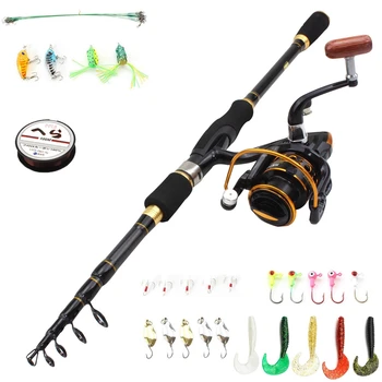 

1.8M-2.7M telescopic carbon fishing lure Spinning Rod and reel Set Lures combination line Fishing Tackle Trout Rod