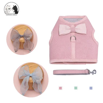 

Personalized Bowknot Dog Cat Harness Vest Lead Leash Dog Custom Lace Daisy DIY Harness Collar Pet Breathable Mesh Chest Strap