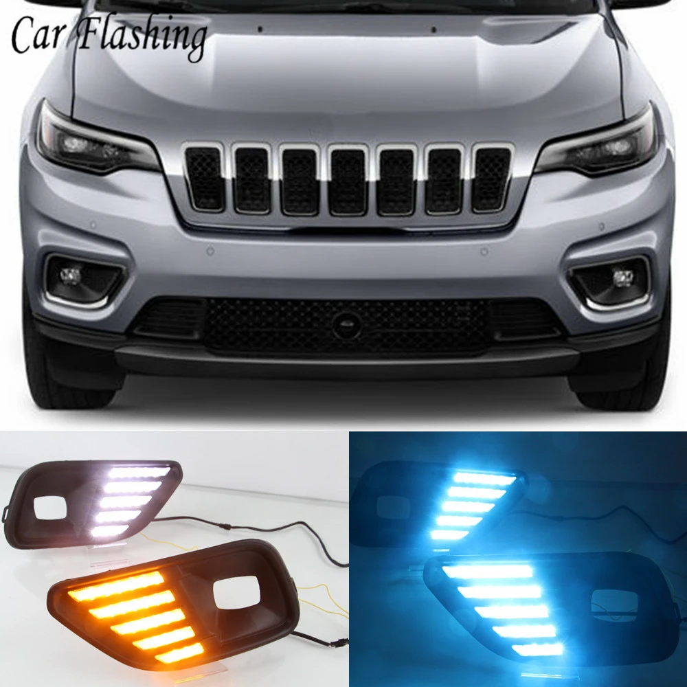 

Car flashing LED Daytime Running Light For Jeep Cherokee 2019 2020 Car Accessories Waterproof ABS 12V DRL Fog Lamp Decoration