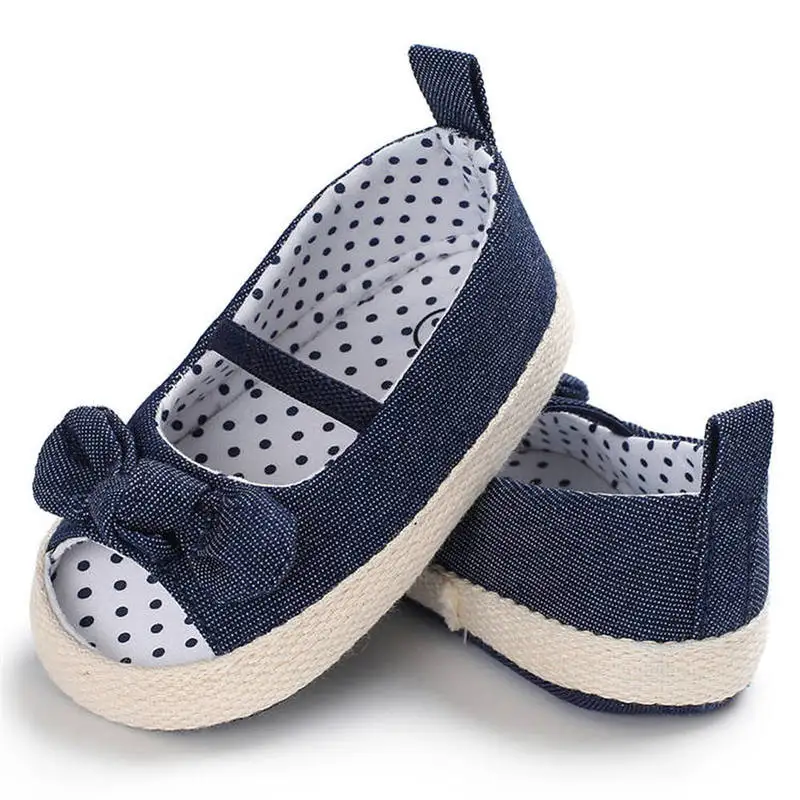 Baby Girl Shoes Infant Crib Shoes Cute Princess Bowknot Polka Dot Inside Soft Sole Peep-toe Newborn Toddler Girl Moccasins Shoes